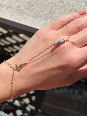 Ettika Strike a Chord Shark Tooth Hand Harness in Turquoise Heishi